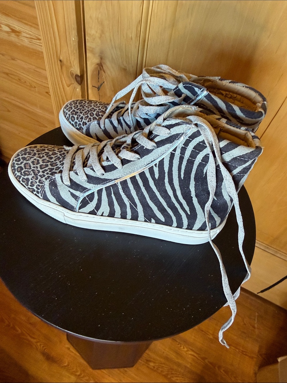 Dingo Women Black & White Zebra-Print High-Top Sneakers with Leopard Toe Accent - Picture 4 of 6